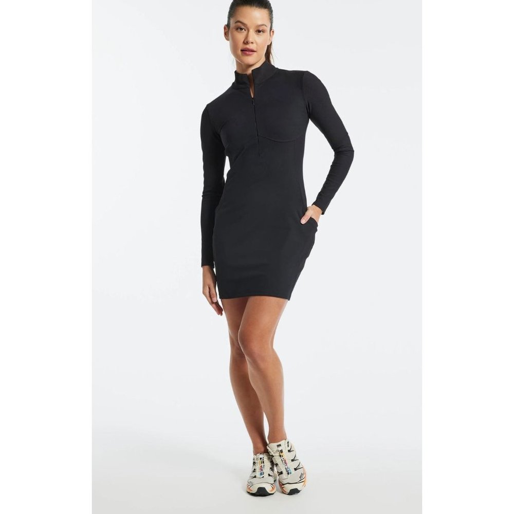 NWT ALL ACCESS BANDIER Sport Rib Mix 1/4 Zip Dress Black Size Small